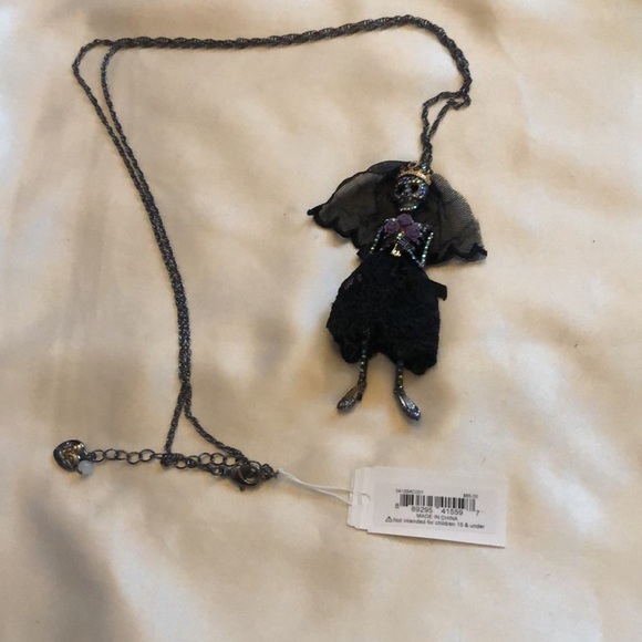 Betsey Johnson Hematite Tone Dark Magic Skeleton Bride Pendant Necklace NWT - Picture 3 of 15